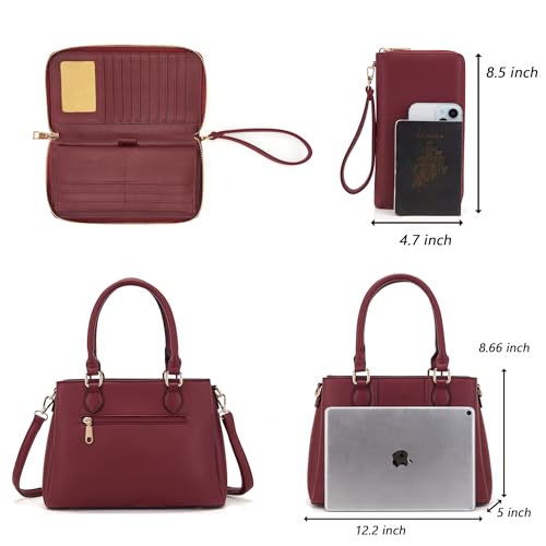 Image of Qiyuer Purses and Wallet Set for Women Satchel Handbag Tote Bag | 3 Zippered Compartments,Pebble PU leather,Multi-slot design,Everyday commuting