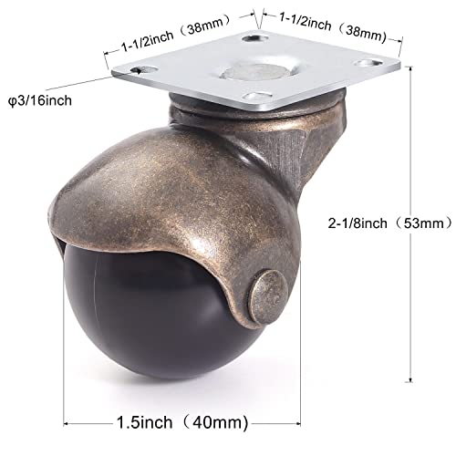 Wieyunn DQ-005 1.5 Inch Ball Caster Wheels, Small Wheels For Furniture, Furniture Casters Set Of 4, Antique Brass Top Plate Castors thumb #1