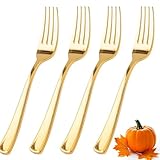 WDF 100 Pcs Gold Plastic Forks Heavy Duty - BPA-FREE, Sturdy&Durable Forks Disposable 7.4inch - Elegant Gold Forks for Dessert, Durable Plastic Cutlery for Thanksgiving Party, Wedding or Daily Using