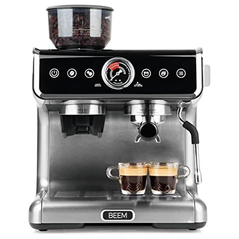BEEM ESPRESSO GRIND PROFESSION | Portafiltro para espresso con molinillo | Molinillo de cono con 30 ajustes de molienda | Preparación simultánea de espresso y microespuma de leche Cover