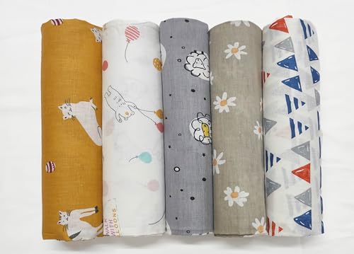 Image of Trance Home Linen Super Ultra Soft 100% Cotton Malmal Baby Swaddle Cloth | Baby Wrap for New Born Babies | Skin Friendly Soft Baby Towel |New Born Swaddles-(100x100 Cm, Circus Print,Pack of 5
