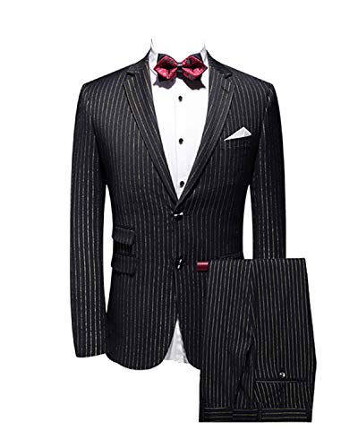Wemaliyzd Mens 2 Piece Pinstripe Suit Notch Lapel Single Breasted Blazer Jacket Pants