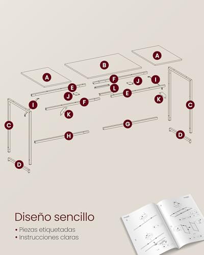 Miniatura 6 de VASAGLE Escritorio, Mesa Oficina Pequeña y Estación Trabajo, Mesa para Teletrabajo, Estudio, Dormitorio, 60 x 160 x 76 cm, Estilo Moderno, Estructura Metal, Marrón Rústico y Negro Tinta LWD121K01