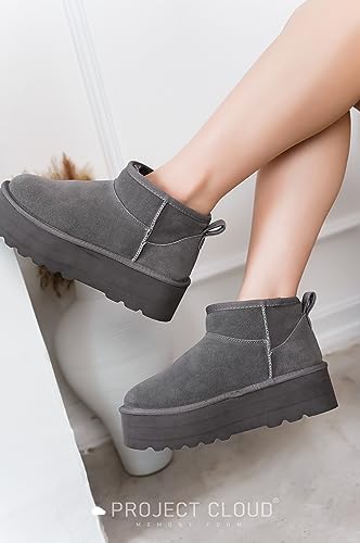 image for Project Cloud 100% Genuine Suede Leather Ankle Boots for Women - Fur B
