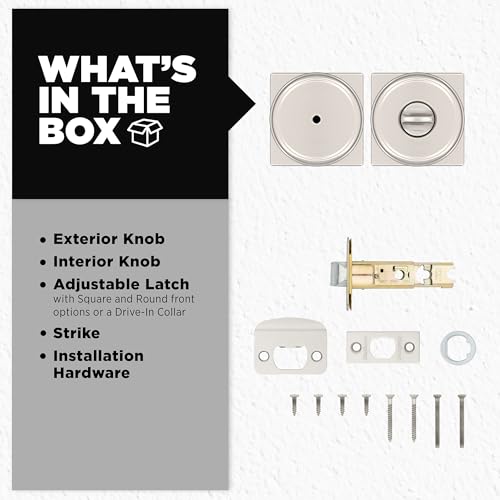 Image of Kwikset Maven Interior Privacy Door Knob with Lock, Square Door Handle for Bathroom and Bedroom, Satin Nickel Keyless Turn Lock Doorknob, with Microban Protection