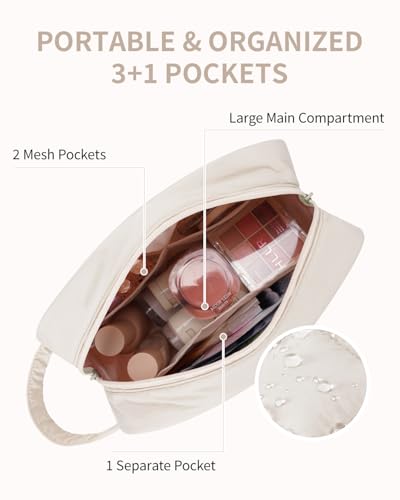 Image of Narwey Quilted Makeup Bag Puffy Make up Bag Cosmetic Bag Organizer, Puffer Travel Toiletry Bag for Traveling Women Girl, Travel Bag for Toiletries, Skincare Medicine Bags (Beige)
