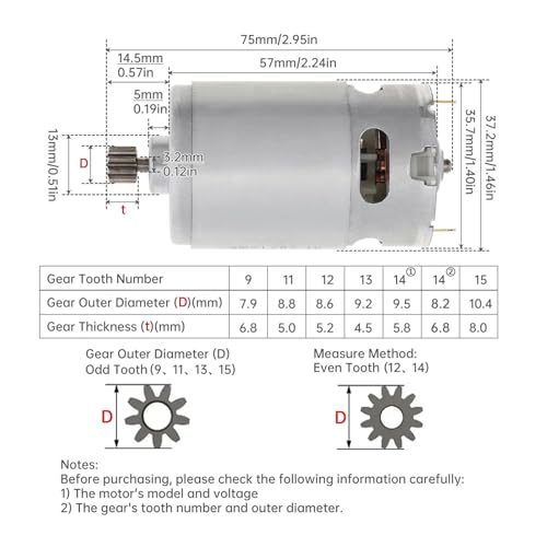 Moteur 550 couple élevé pour perceuse sans fil avec pignon de 11 dents robuste