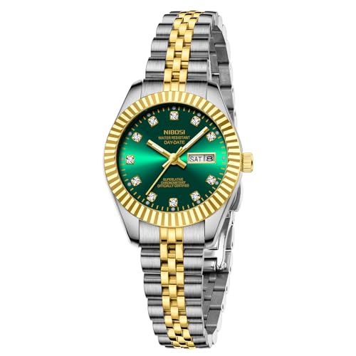 Image of NIBOSI Watches for Woman Analog Quartz Stainless Steel Diamond Rose Gold Green Small Dial Women Watches Classic Wrist Watch Date Waterproof