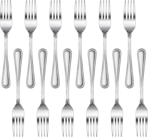 New Star Foodservice 58468 Bead Pattern 18/0 Stainless Steel, Dinner Fork 7.7-Inch Set of 12