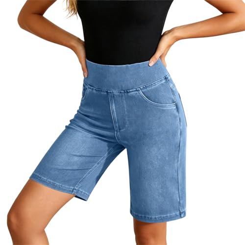 Short jean femme ajusté et extensible en coton doux uni pour l'été