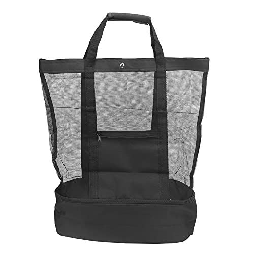 La bolsa de asas de la malla de la playa que acampa con el organizador multifuncional del embalaje del bolso más fresco desmontable (Negra)