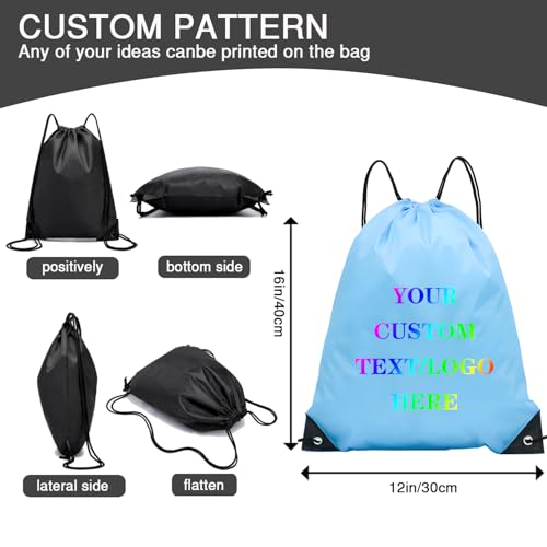 Custom Bags With Your Logo Set of 100 Custom Backpack Draw String Bags Pack Bulk for Travelling Swimming Gym Everyday Use (Blue 1)