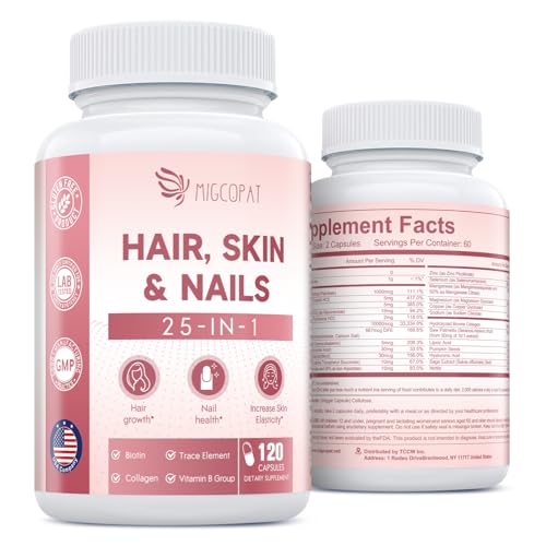 Hair Skin and Nails Vitamins with Biotin, Collagen & Hyaluronic Acid, Supports Healthy Hair Growth,...
