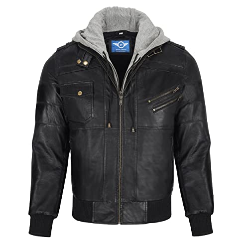 Men's Leather Jacket Removable Hood | leather jacket Men | Brown Leather Motorcycle Jacket2