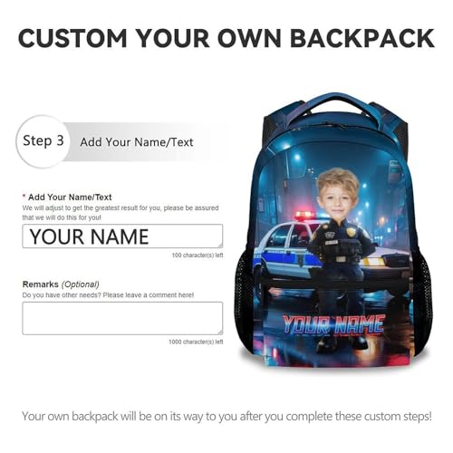 Custom School Backpack for Boys, 17 Inch Funny Policeman Backpacks for Elementary, Personalized Lightweight Durable Toddler Bookbag for Kindergarten3