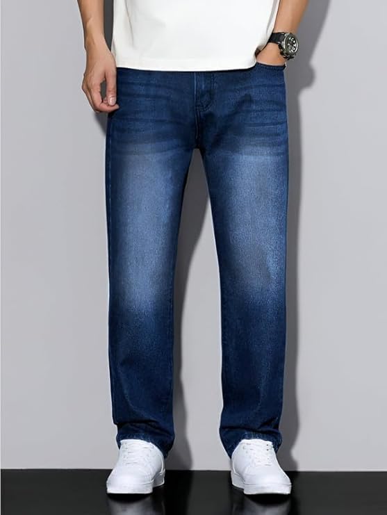 Image of INKKR Men Jeans||Regular Straight Fit Jean's||Loose Fit High Rise Denim Cotton Jeans||