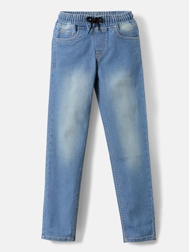 Image of Urbano Juniors Boys Mid Rise Regular Fit Washed Denim Jogger Jeans Stretchable