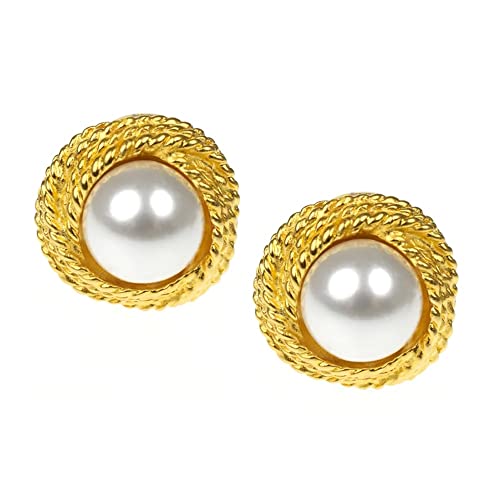 KENNETH JAY LANE, BARBARA BUSH GOLD LOVE KNOT PEARL CLIP BUTTON EARRING