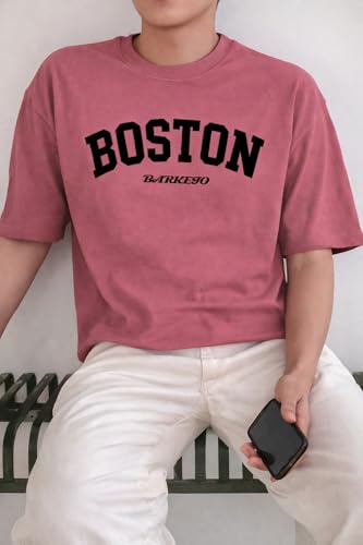 Image of BARKEYO Men's Half Sleeve Round Neck French Terry Graphic Print Oversized Tshirt for Man (Boston-ft) Pack of 2 (in, Alpha, XL, Regular, Red)