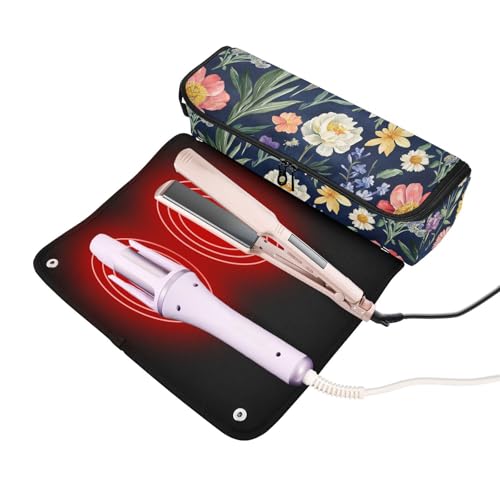 Bolso Organizador de Viaje para Herramientas de Cabello con Tapete Resistente al Calor Azul Marino miniatura 2