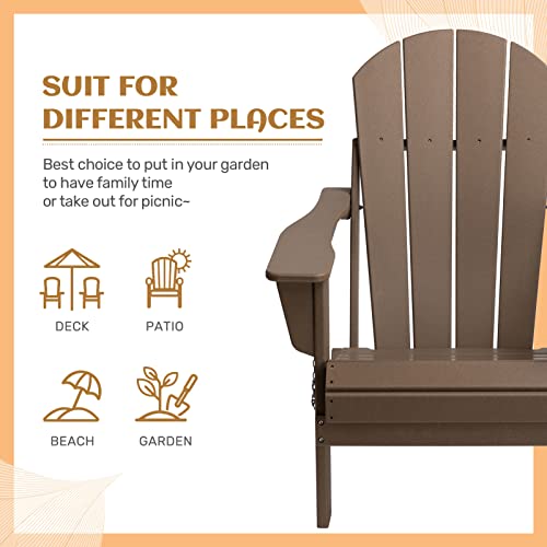 Alimorden Oversized Adirondack Chair With Cup Holder, Heavy Duty Plastic Outdoor Chairs, Weather Resistant Fire Pit Chairs For For Patio Deck Garden, Backyard Deck, Lawn And Porch, Tan #TOP6