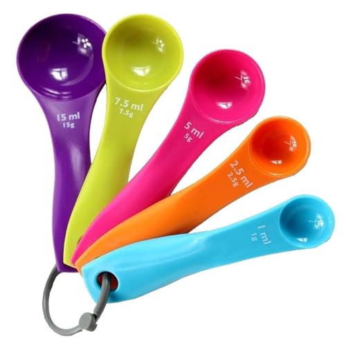 5 Stück Messlöffel Gramm Messlöffel Set Bunt Measuring Spoons mit Unterschiedlichen Kapazitäten Portionierlöffel Farbmesslöffel für Kochen & Backen Flüssigkeits und Pulvermessgeräte