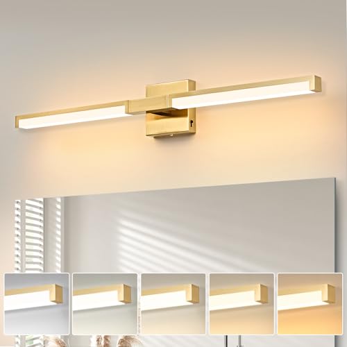 Image of OKELI 32 Inch Bathroom Vanity Light Fixtures, Gold Modern Light Fixtures Over Mirror, 16W 5CCT Dimmable Wall Light