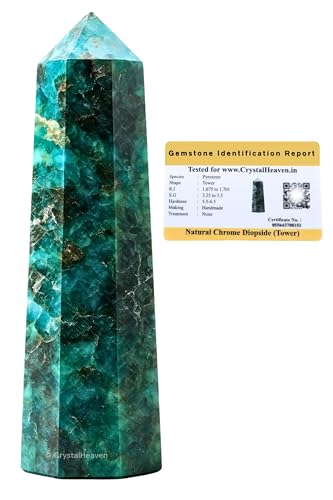 Image of Crystal Heaven Certified Chrome Diopside Tower Obelisk Point For Chakra, Healing And Balancing - Aaa Grade Original Certified Gemstone Agate For Reiki Meditation Yoga Spiritual (2-3 Inches)