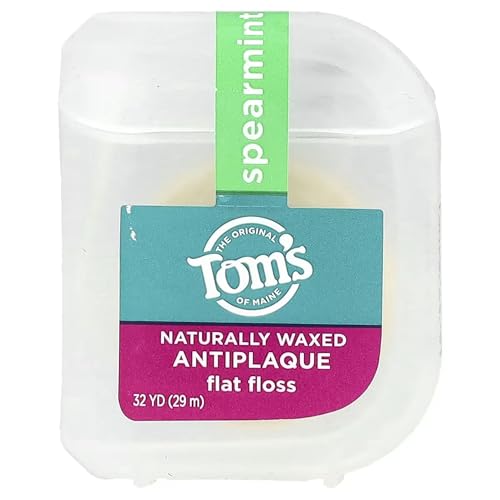 Tom's of Maine Natural Waxed Antiplaque Flat Floss, Spearmint, 32-Yards, Pack of 2
