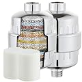 LCEVCGK 2 Pack Shower Filter for Hard Water, High Output Filtration Removes Chlorine, Fluoride, Heavy Metals & Odor, Universal Shower Head Filter System for Skin & Hair Care, Chrome Finish