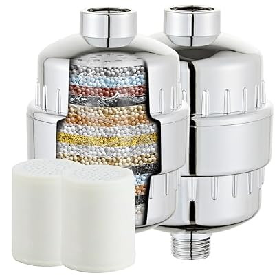 LCEVCGK 2 Pack Shower Filter for Hard Water, High Output Filtration Removes Chlorine, Fluoride, Heavy Metals & Odor, Universal Shower Head Filter System for Skin & Hair Care, Chrome Finish