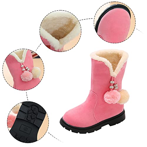 POLG Kids Girls Princess Shoes Fashion Bowkont Cotton Boots Slip-on Warm Shearling Winter Lightweight Snow Boots3