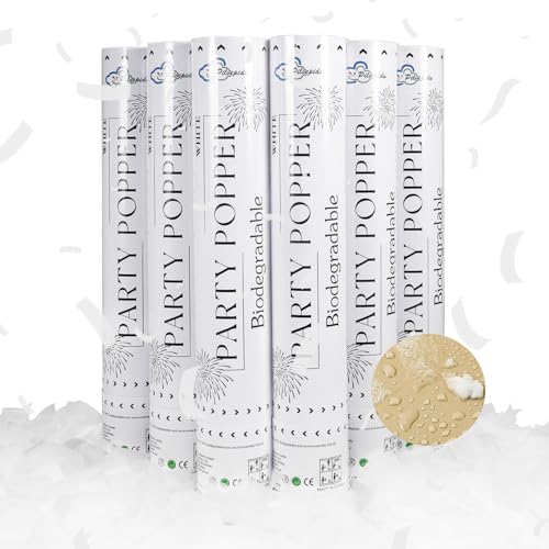 White Confetti Poppers Rice Paper For Wedding Biodegradable Cannon 6Pack Biodegradable Confetti Party Shooters Air Power Party For Lawns Wedding Birthday Outdoor Celebrations