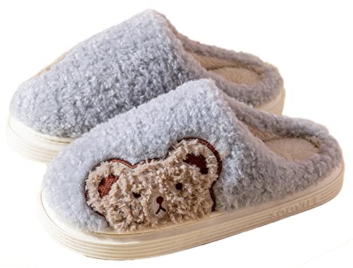 Epsion Women Cute Bunny Slippers Faux Fur Fluffy Winter Slip-On House Slippers Warm Fuzzy Anti-Skid Indoor Outdoor Shoes