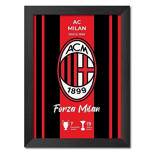 Image of TenorArts AC Milan Football Club Poster White Logo Laminated Photo Frame Painting with Matt Finish Black Textures(12 inches x 9inches)