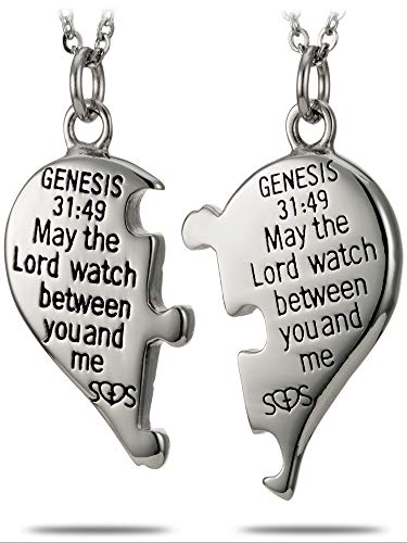 Stainless Steel Puzzle Piece Split Heart Necklace-Genesis 31:494