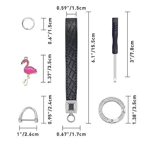 Image of OHKYOOT Leather Wristlet Keychain,Wrist Keychain Car Key Chain with 5 Key Ring and Anti-Lost D Ring