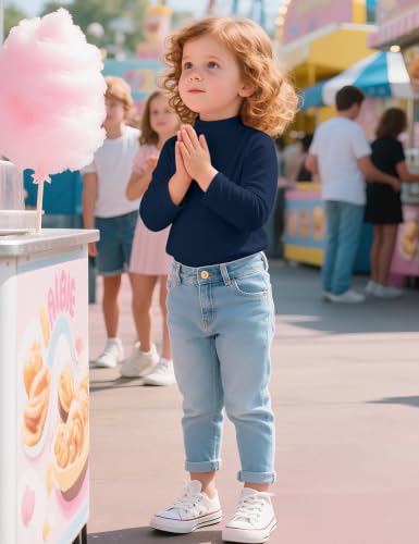 Image of Witwot Toddler Girls Mock Turtleneck Shirts Long Sleeve Thermal T-Shirt | Cotton Girl Soft Basic Pullover Tops Size 18M-5T