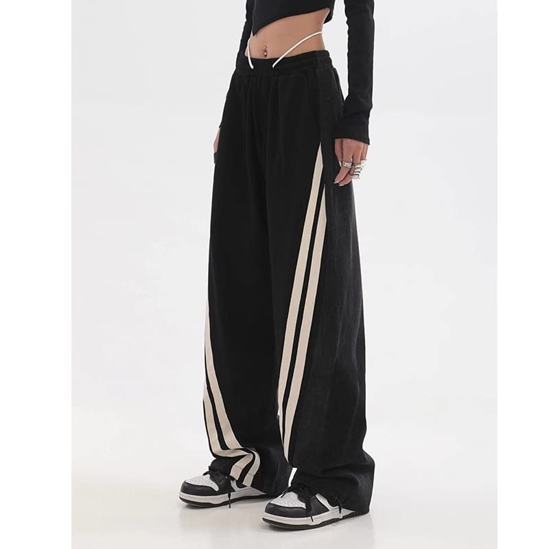 SESERAGI Pants for Women Trendy 2024 Black White Wide Leg Casual Girls Elastic Waist Cargo Pants Pockets Womens Trousers3
