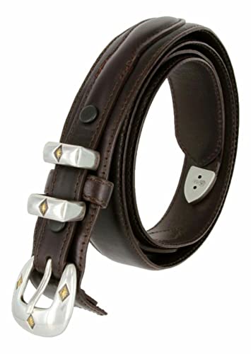 Image of Silver Mirror Buckle Oil Tanned Genuine Leather Western Ranger Belt 1-3 /8 inch(35mm) Taper to 3 /4 inch(19mm) Wide-Multiple choices