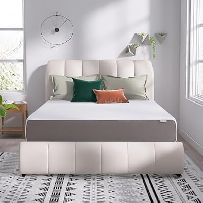 Amazon Basics Memory Foam Mattress, Soft Plush Feel, Breathable, 12 Inch, Queen, White/Grey