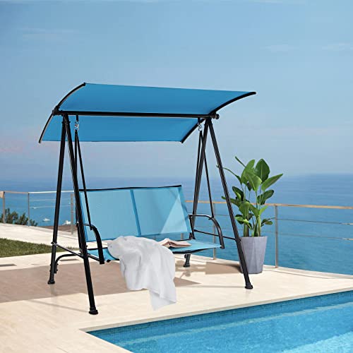 Image of Tangkula 2 Person Porch Swing, Patio Swing with Adjustable Canopy, Comfortable Fabric Seat & Heavy-Duty Steel Frame, Outdoor Canopy Swing for Patio, Garden, Poolside (Navy Blue)
