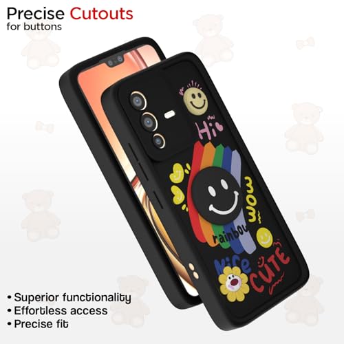Image of Pikkme Back Cover for Vivo V23 5G | Soft Silicone| Cute Rainbow Smile & 3D Cartoon Flower Design | Shockproof Raised Camera Protection Bumper Case (Black)