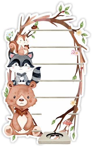 Farbklecks-Collection Musikboxregal Waldtiere, Wandregal für bis zu 35 Hörfiguren, Maße 72 x 48 cm, mit speziellem Ablagefach kompatibel mit Toniebox, handgefertigt in Deutschland