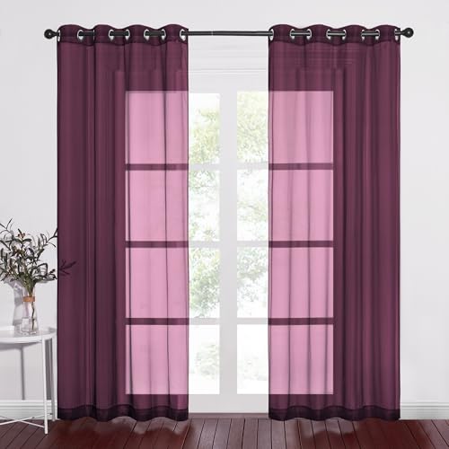 Image of NICETOWN Voile Red Sheer Curtains 84 Inches Long, Grommet Airy & Lightweight Window Draperies Translucent Elegant Panels for Living Room /Bedroom, Burgundy Red, W54 x L84, Set of 2