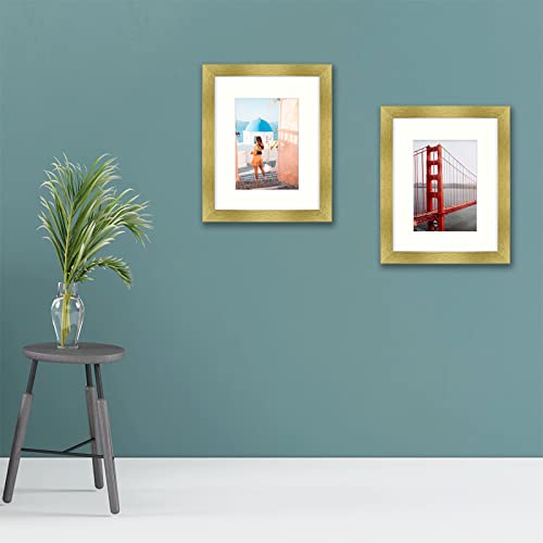 Frametory, 8X10 Picture Frame - Made To Display Pictures 5X7 With Mat Or 8X10 Without Mat - Wide Molding - Pre-Installed Wall Mounting Hardware (Gold, 1 Pack) #TOP1