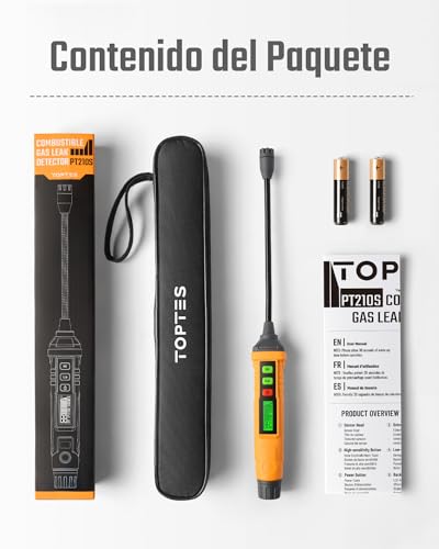 Miniatura 7 de Detector De Gas Natural, Toptes Pt210s Detector Portátil De Fugas De Gas Con Sonda De 4 Pulgadas Para Localizar Gases Combustibles Como Gas Natural, Midiendo Lel Baterías Incluidas - Naranja