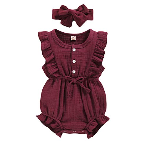 Image of YOUNGER TREE Toddler Baby Girl Ruffled Sleeveless Romper Casual Summer Jumpsuit Cotton Linen Clothes