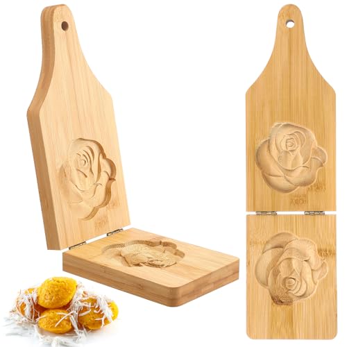 LemonRoad Bamboo Tostones Plantain Press Plantain Smasher Maker with Two Engraved Roses Shape Authentic Caribbean Flavor Tostones Cups for Latin Food Kitchen Utensil