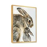 Via Vela Conejito Madre e Niño Lienzo Arte Pared Conejo Animal Póster Impresiones Mural Moderno Imágenes Rústicas Vida Silvestre Obras Arte para decor Guardería 80x120cm Con Marco Dorado